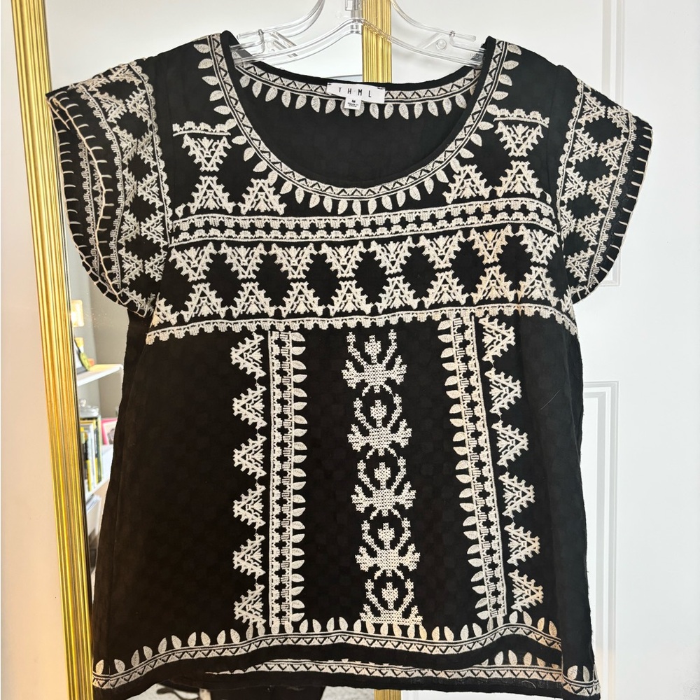 THML Black and White Embroidered Top